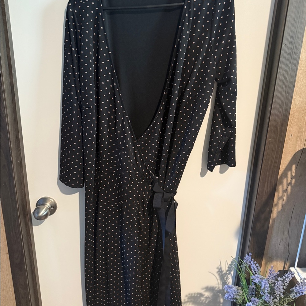 LOFT Black Long Sleeve Polka Dot Dress